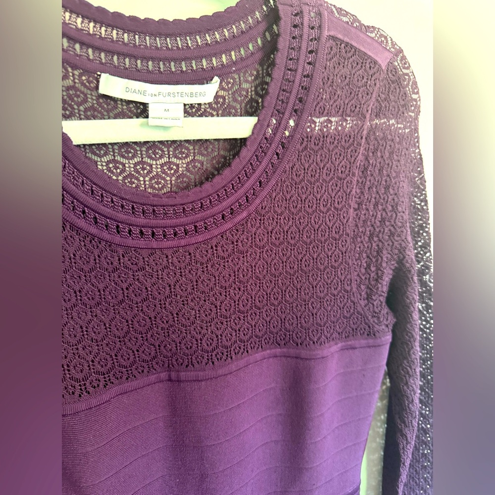 Diane Von Furstenberg crocheted top dress size Medium deep purple hue